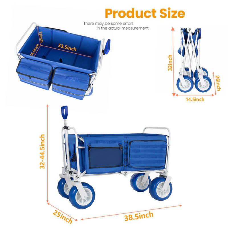 Chariot pliable robuste avec roues de 500 lb pour la plage, le camping, le jardin et les sports