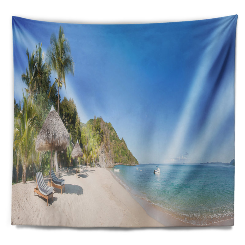 Tapisserie de mer en shore de mer avec chaises et parapluies avec accessoires suspendus inclus, H 68 po x l 80 po