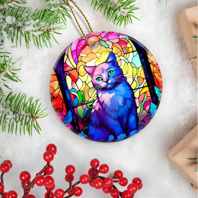 Ornement de chat, décoration de Noël, idée de cadeau de fête, souvenir d'héritage, céramique ronde, cadeau de babiole, chat