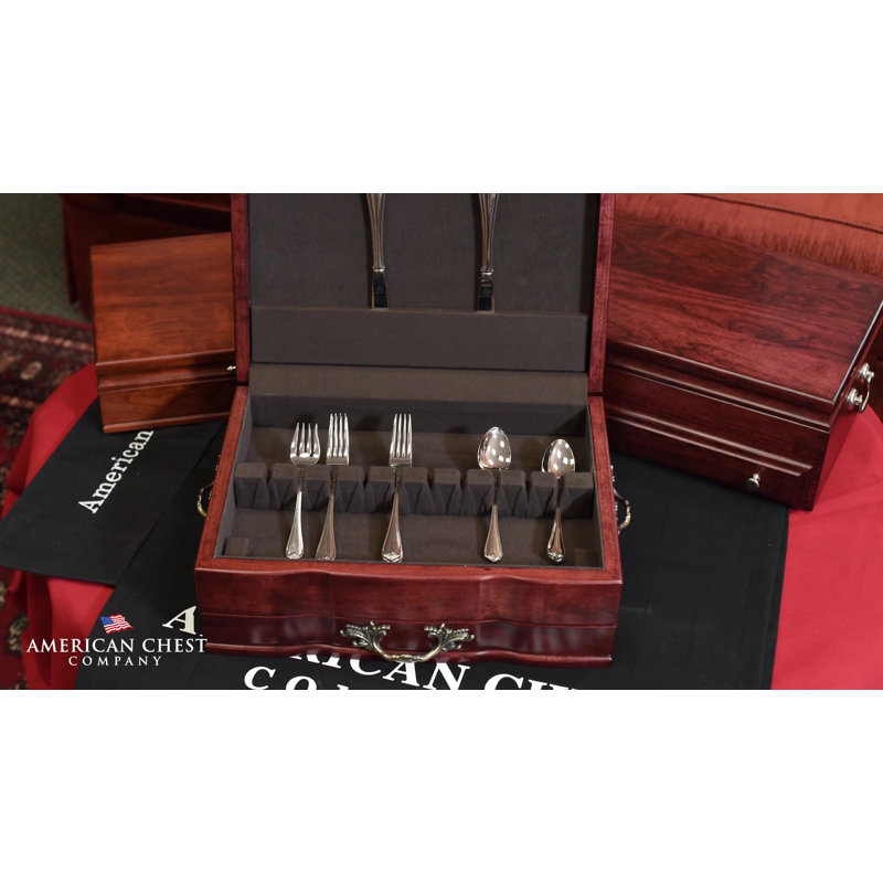 Traditional Solid Cherry Mahogany Flatware Chest with Anti-Tarnish Lining