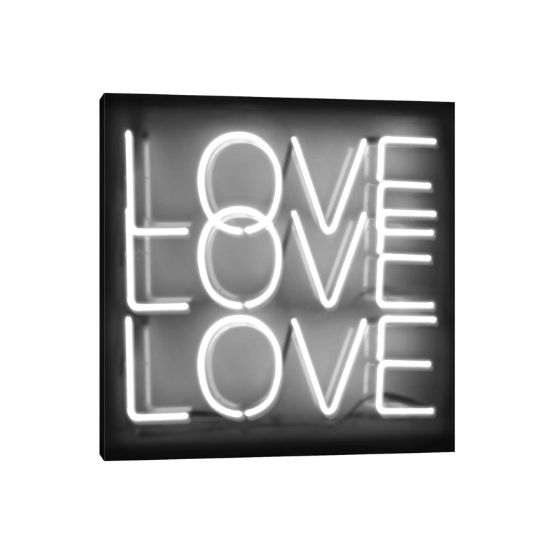 Neon Love Love Love White On Black by Hailey Carr - Wrapped Canvas Print, 93.98 cm H x 93.98 cm W x 1.91 cm D
