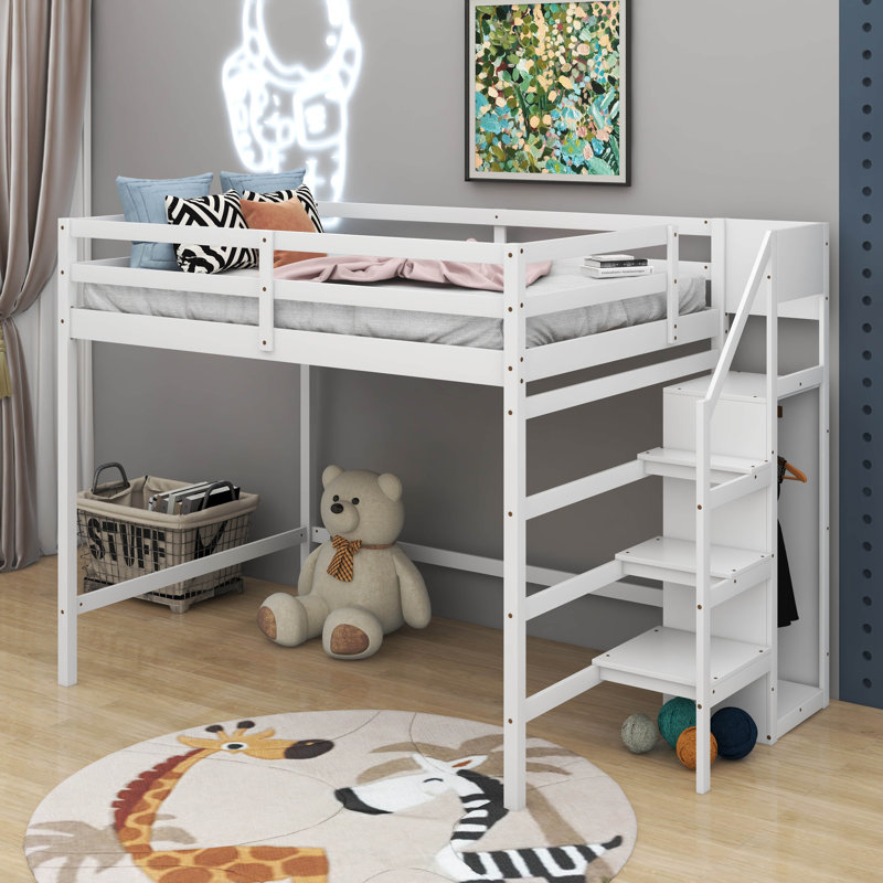 Lit mezzanine double avec garde-robe, Blanc