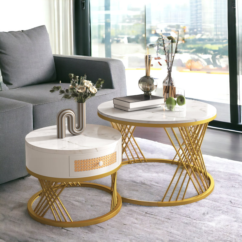 Helenie Frame Coffee Table with Storage, 45.5cm H x 70cm L x 70cm W, White