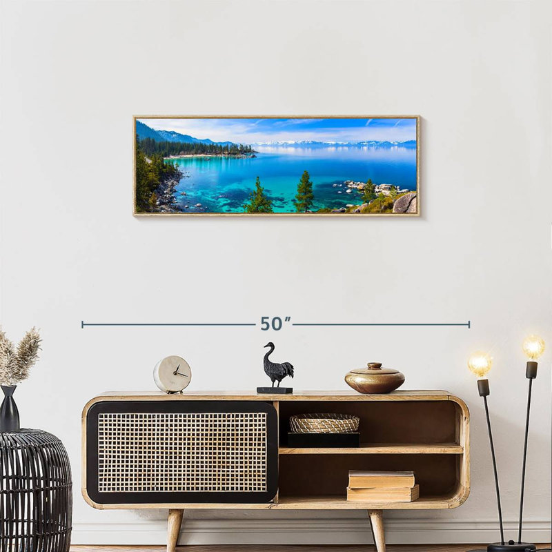Lake Tahoe Tranquillity, Floating Frame Natural Wood, 37" X 13"