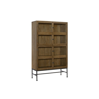 Almond - bibliothèque finie avec placages, portes vitrées pour plus de visibilité, tablettes intérieures spacieuses, base en métal, poids de 151 lb