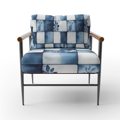 Country Farmhouse Accent Chair - Linen Patch Blue Arm Chair