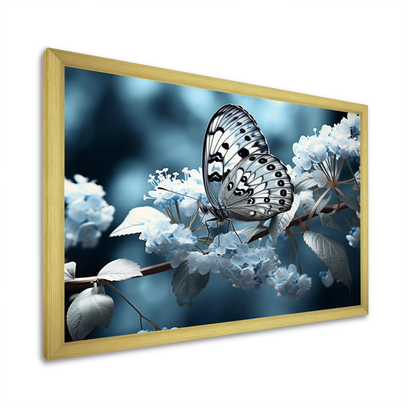 «Reg Blue Butterfly Haven II» sur toile, H 12 po x l 20 po x P 1 po, Cadre doré à une seule photo