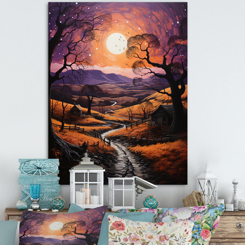 «Lokapala Countryside Crimson Dusk Landscape II», reproduction, H 20 po x l 12 po x P 1 po, Toile tendue