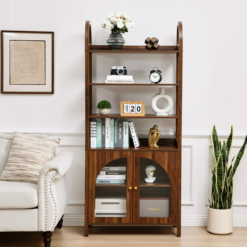 71'' H Arched 6-Tier Storage Bookcase, Walnut