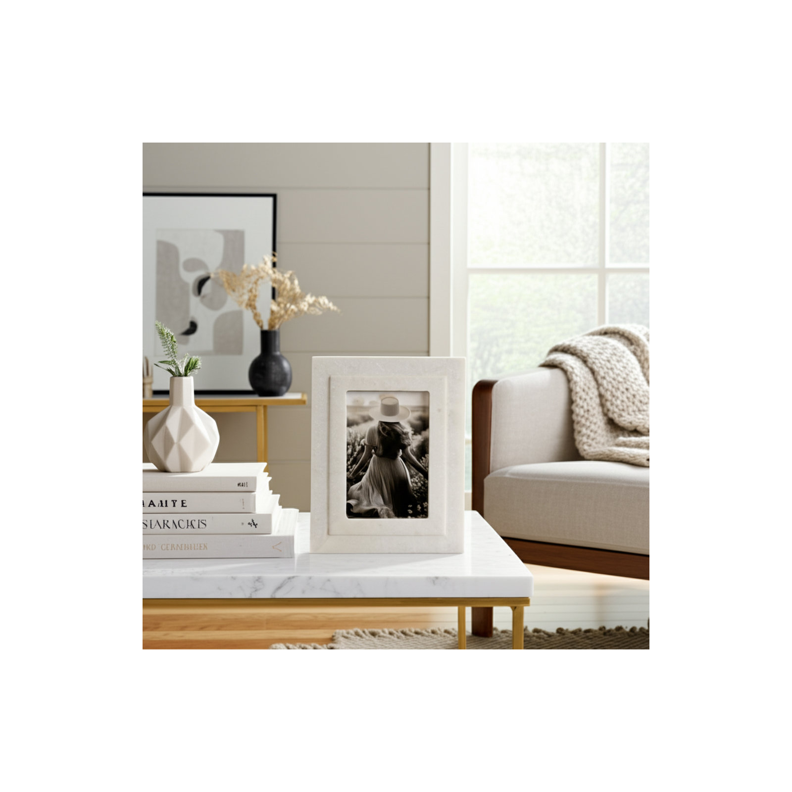 Marble Border Photo Frame, White, 4" W x 6" H