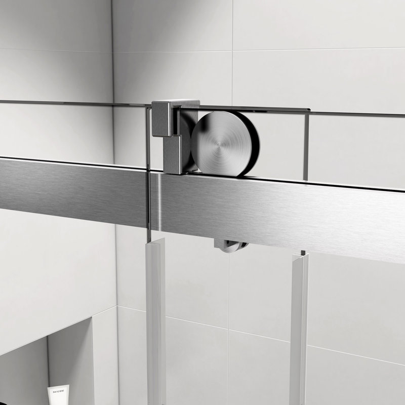 Porte de douche coulissante simple sans cadre 56-60 x 76 po avec fermeture en douceur et verre transparent de 3/8 po