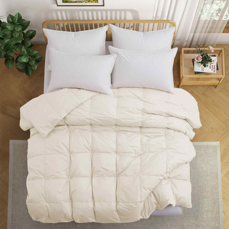 Puredown Selected Organic Cotton Goose Feather Fiber Comforter All Season Duvet Insert, Twin Comforter, Off White