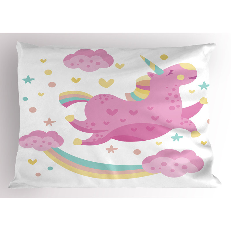 Ambesonne Unicorn Pillow Sham 2 Pack Unicorn with Star Rainbow Yellow Pink