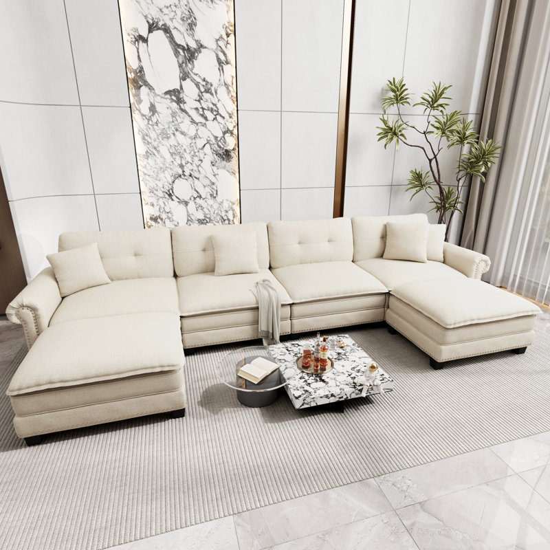 Sectional, 88cm H x 380cm W x 85cm D, Beige