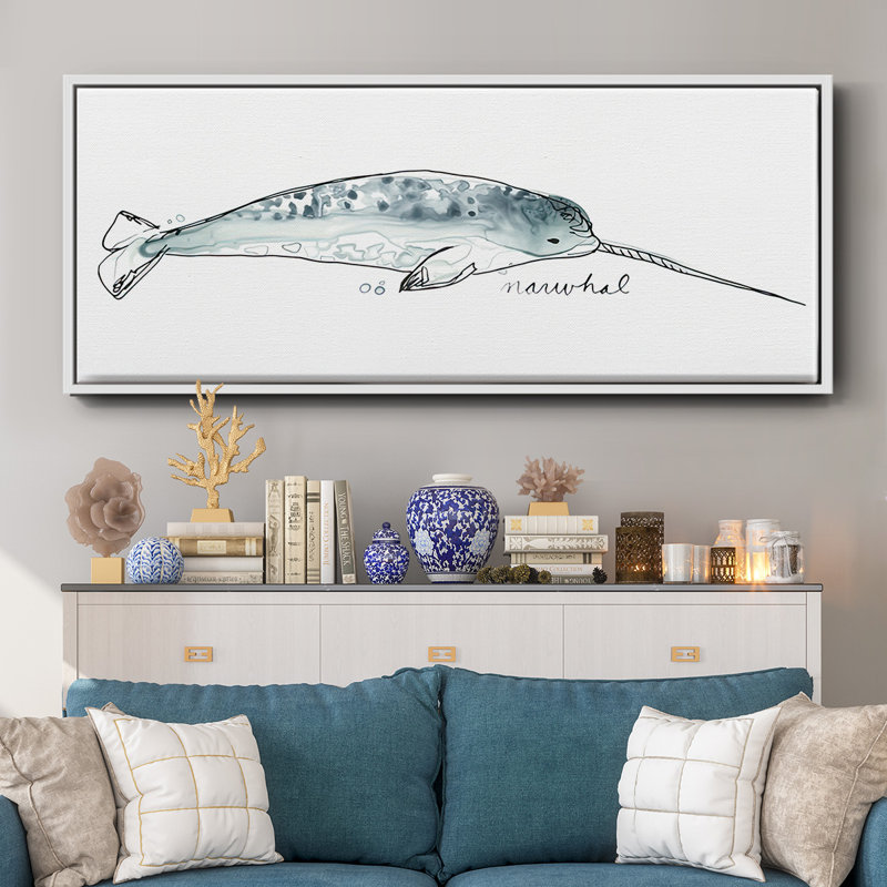 Whale III- Framed Canvas, 8" H x 20" W