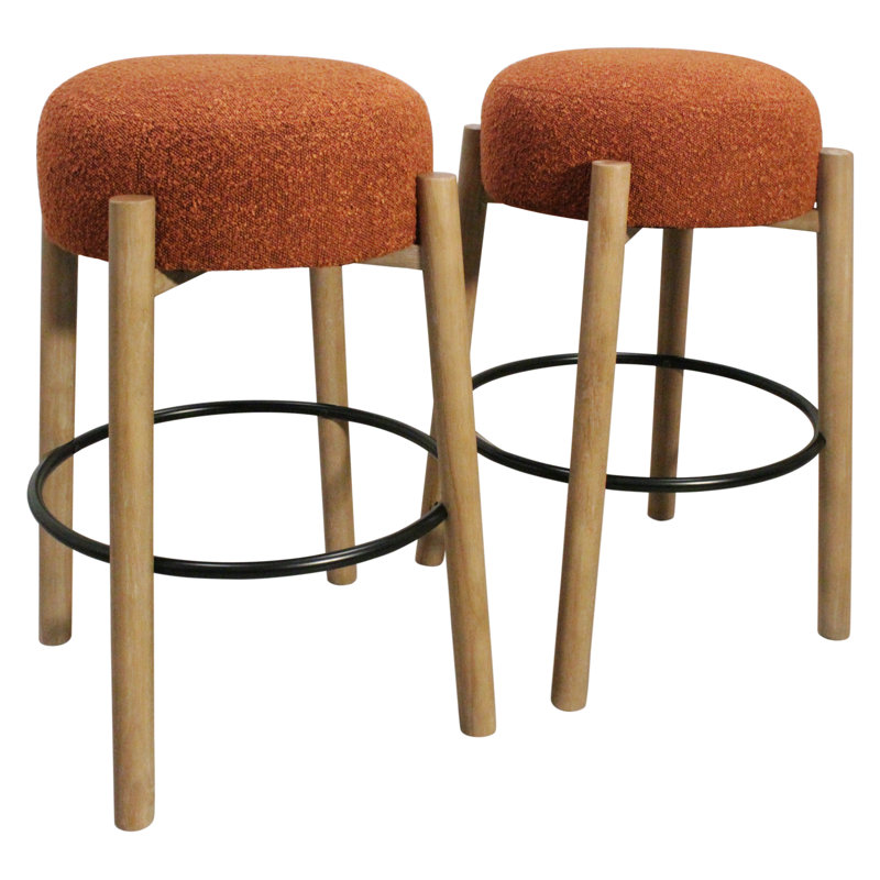 Tabouret Natalia en tissu bouclé, Tabouret de bar (siège d’une hauteur de 30 po), Orange