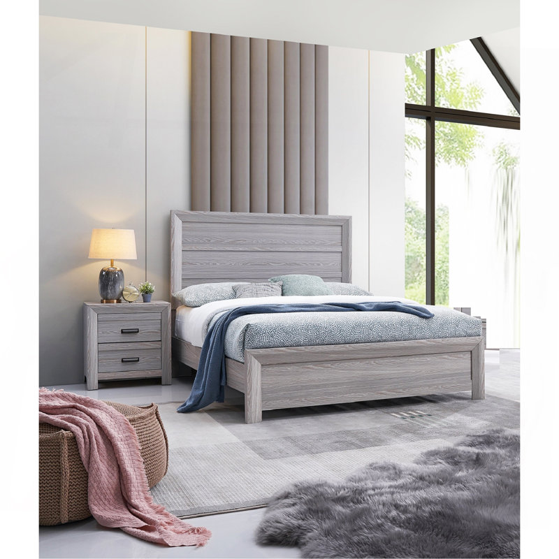 Mobilier de chambre à coucher rustique en bois massif 1Pc, Lit double