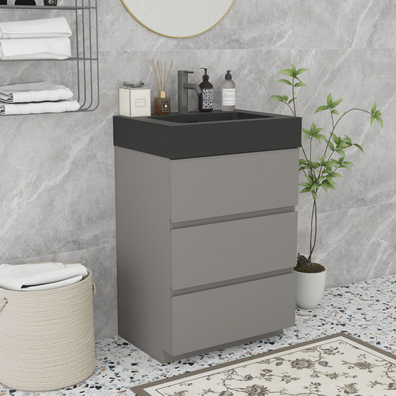 Meuble-lavabo moderne autoportant, Noir, noir, noir, noir, Gris