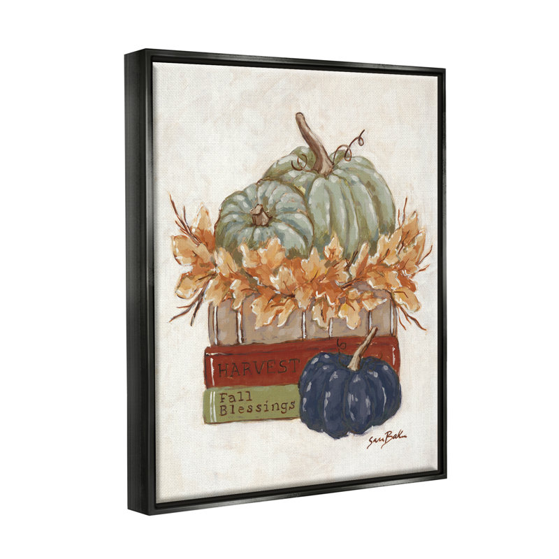 «Stupell Industries Fall Blessings Pumpkins», art mural sur toile par Sara Baker, Cadre flottant noir de jais
