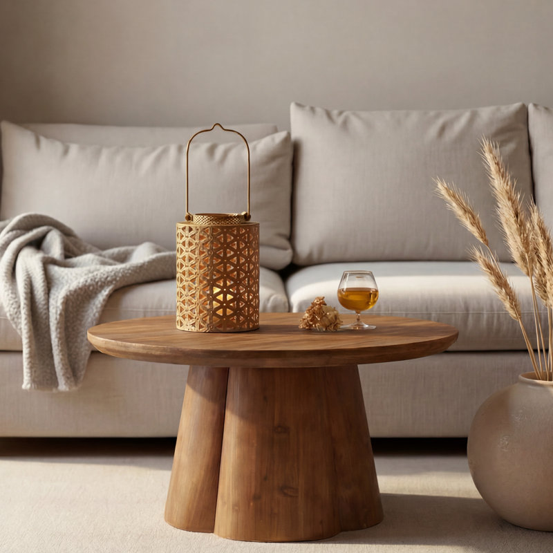 Table basse ronde en bois massif l 31,5 po x H 18,9 po avec base robuste pour petits espaces, facile à assembler