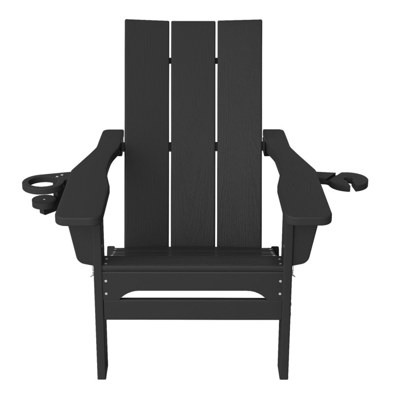 Delman Folding Adirondack Chair with Cup Holder, Black