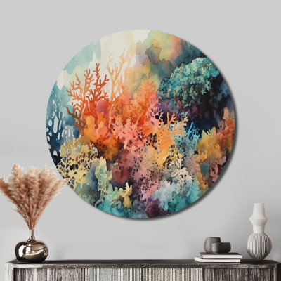 «Vibrant Coral Reef I» - paysages d'art rond en métal