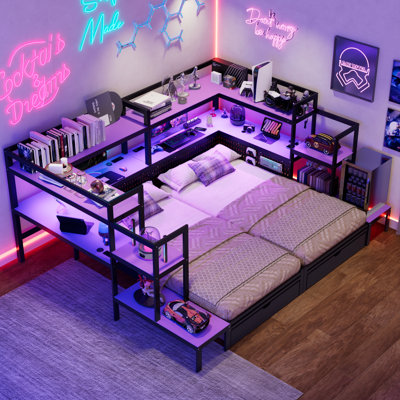Led Storage Beds, Twin Mdf Gaming Daybed, Modern Home Bedroom