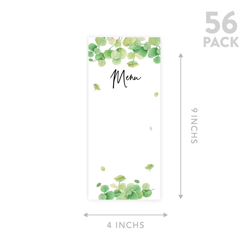 Eucalyptus verdure imprimable cartes de menu de papier de mariage pour imprimante de bricolage, paquet de 52