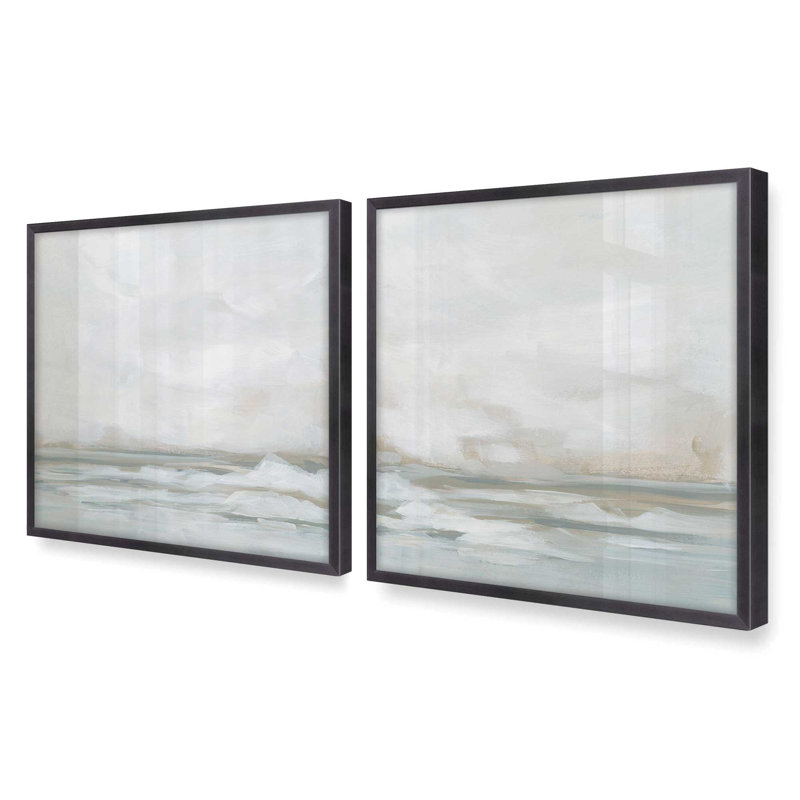 Winter Seascape Serenity, ensemble de 2 toiles encadrées, H 13,5 po x l 25,5 po x P 1,25 po, Cadre en zinc patiné