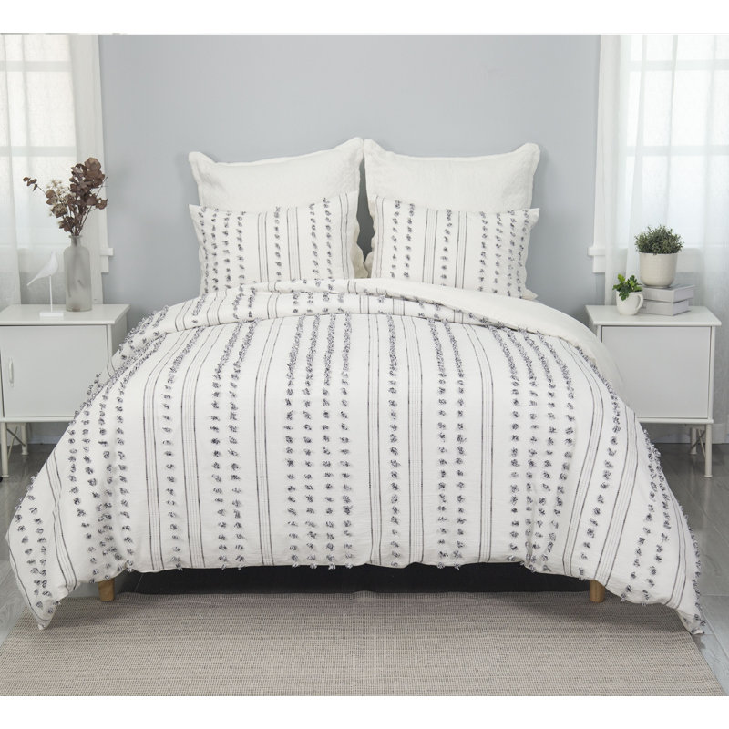 Ensemble de housse de couette 3 pièces blanc, Housse de couette grand + 2 taies décoratives sta