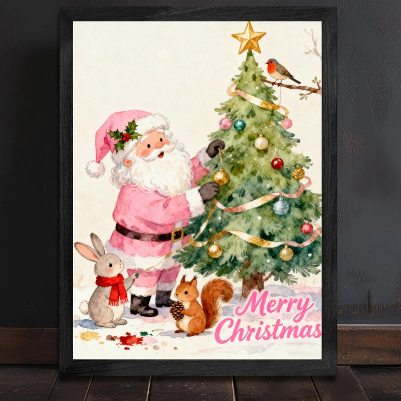 Reproduction d'art encadré noir, père Noël et art mural, 37" H x 25" W
