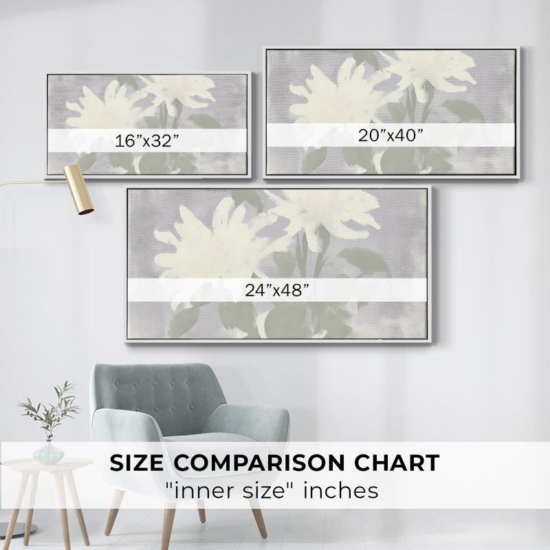 Botanical Series-CCSCXII - Toile tendue avec châssis tendue, prête à être accrochée, H 17 po x l 33 po, Blanc