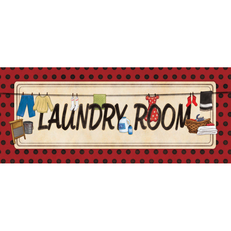 Laundry Room Red - Textual Art Print, 81 cm H x 122 cm W, Black Floater Framed