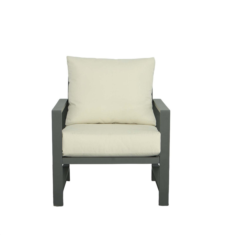 Gray Aluminum Outdoor Chair with Beige Cushions