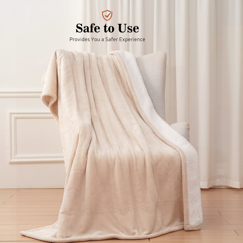 Couverture chauffante en flanelle et en sherpa SEALY, Blanc, Jeté