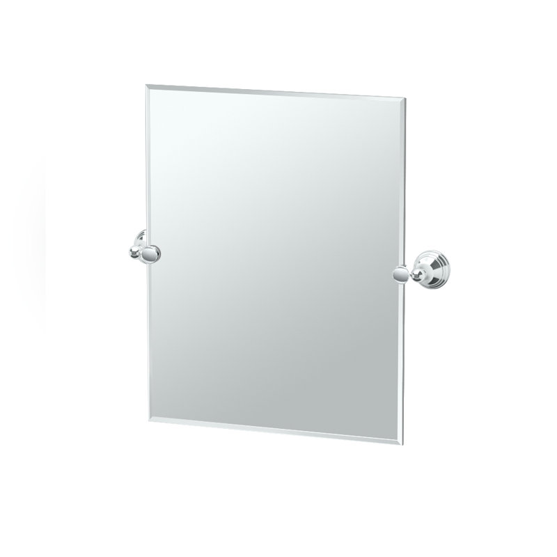Charlotte Frameless Rectangle Bathroom Vanity Mirror | Pivoting and Beveled Wall Mirror, 24" H x 24.13" W, Chrome