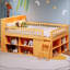 Grand lit mezzanine avec rangement, tête de lit à DEL et finition naturelle pour les chambres d'enfants modernes