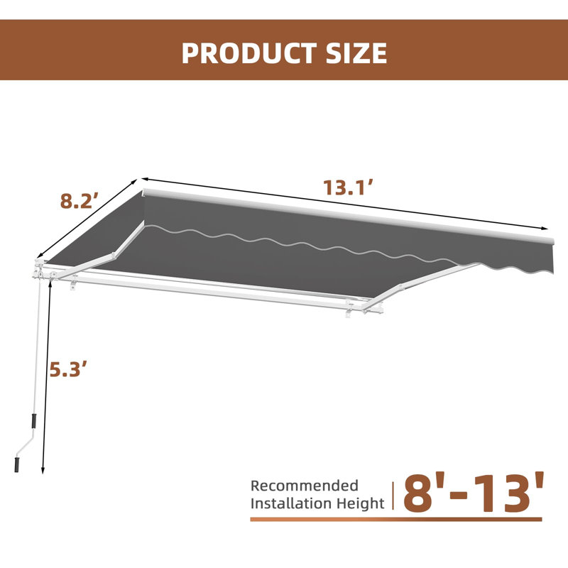 Meetwarm 13.1'X 8.2' Patio Awning Retractable Awning Cover For Sunshade Shelter, Outdoor Patio Canopy With Manual Crank Handle\/Water-Resistant 280G\/M² Polyester For Patio, Balcony, Yard