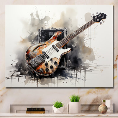 «Brown Charcoal Guitare», art mural sur toile