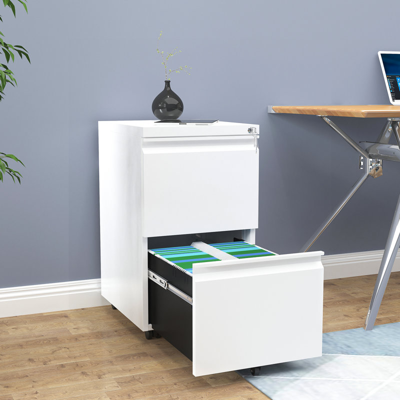 39cm Wide 2 -Drawer Mobile Steel File Cabinet, White