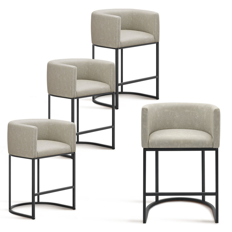 Pu Leather Counter Stool Barrel Counter Height Stools, Gray