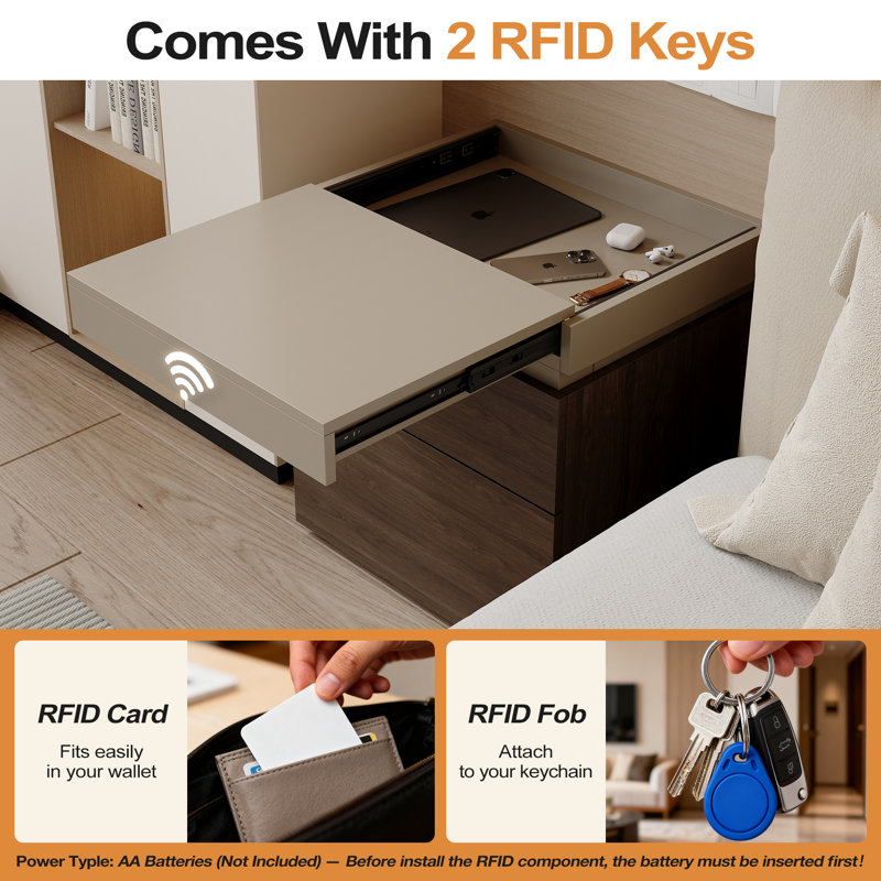 19.6'W 4-Drawer Nightstand With Hidden Storage Compartment Rfid Lock And Interlocking Drawers, Kaki