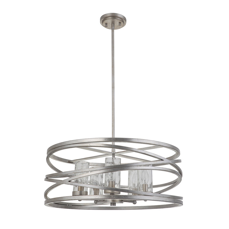 Lustree tambour 5 lumières unique Sikes, Feuille d'argent