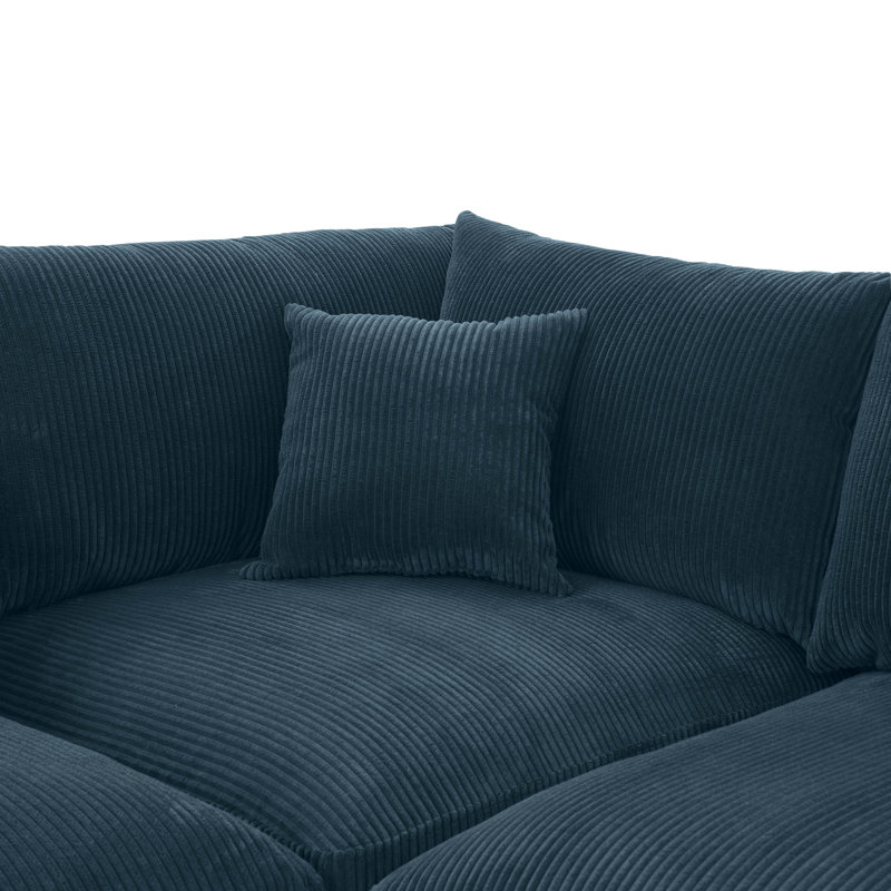 Caileigh Corduroy L-Shaped Sectional, Blue Corduroy