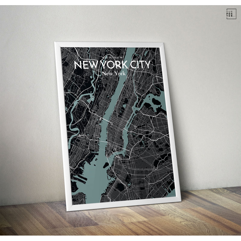 « new york city map », reproduction d’impression sur affiche en minuit, H 27,6 po x l 19,7 po