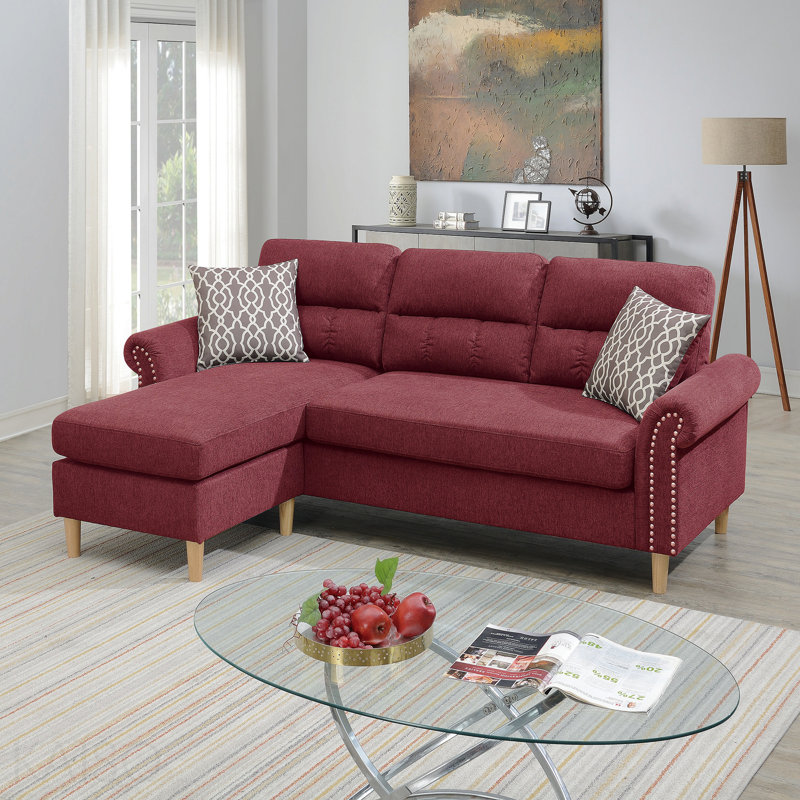Ensemble de canapé modulaire réversible en polyfibre de couleur rouge Paparika, Rouge