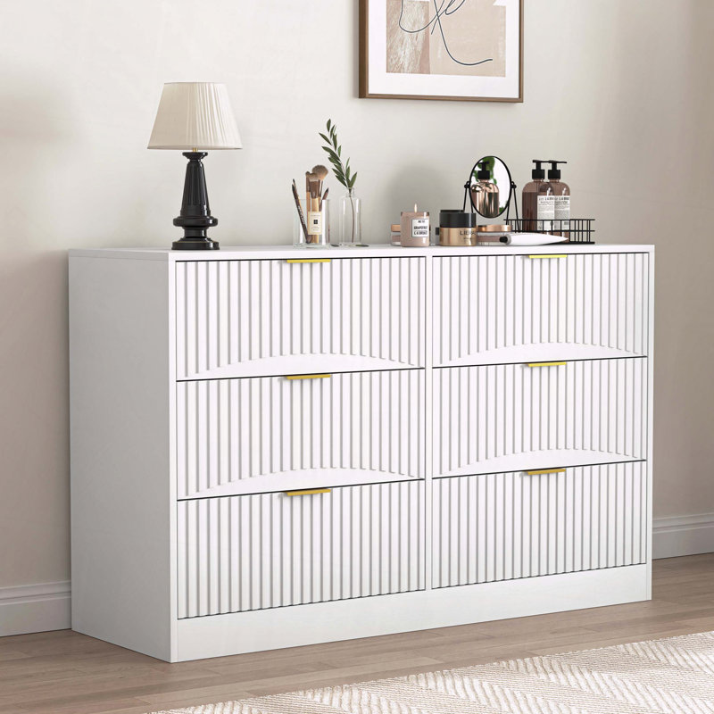 Commode 6 tiroirs commode grand rangement moderne et polyvalent, Blanc