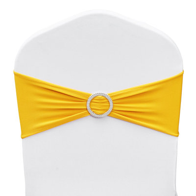 Stretch Spandex Chair Sashes with Round Buckle 50 Pack Golden Elastic Chair Bands for Wedding Banquet Party Dining