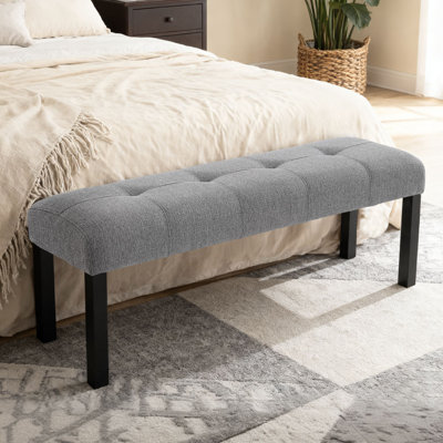 Linen Upholstered Dining Bench, Farmhouse Style, Solid Wood Legs, for Dining Room, Entryway, Kitchen, Bedroom