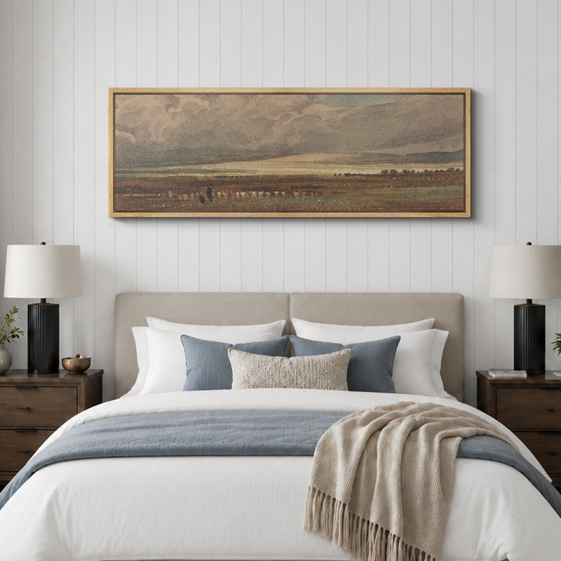«Rustic Countryside Serene Brown Countryside Field Clouds In The Sky», impression sur toile encadrée classique, Naturel